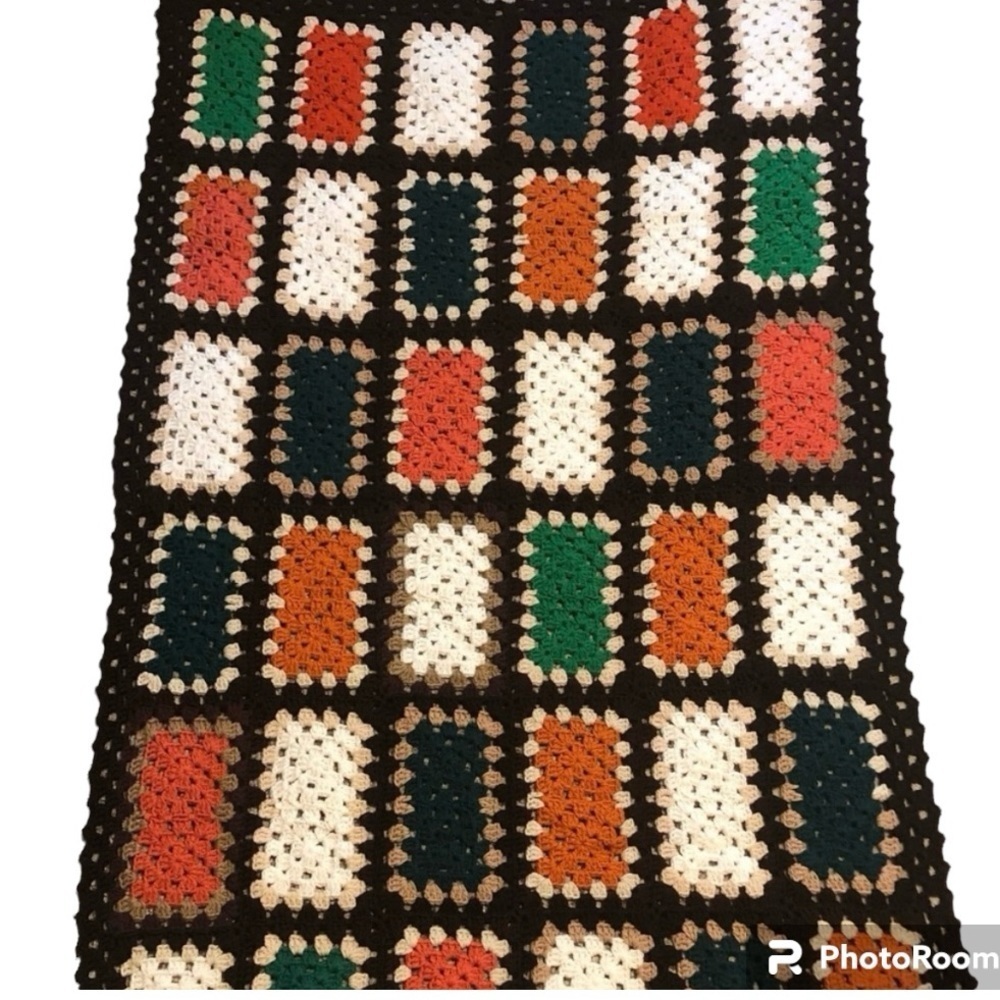 Handmade Granny Square Crochet Vintage Afghan Blanket